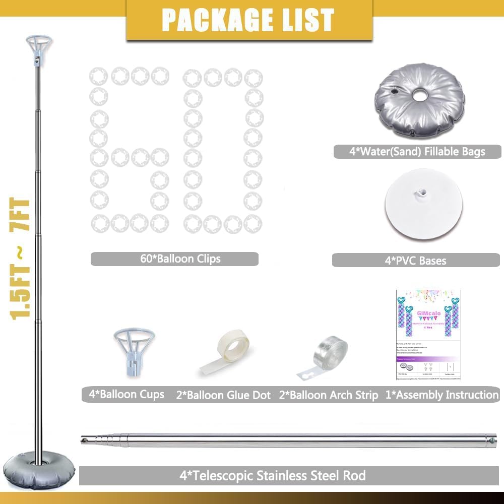 Balloon Column Stand Kit Set of 4, 7ft Height Adjustable Balloon Arch Kit wit...