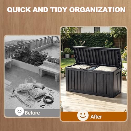 EFU Outdoor Storage Box 150 Gallon Deck Box, Waterproof Resin, Black