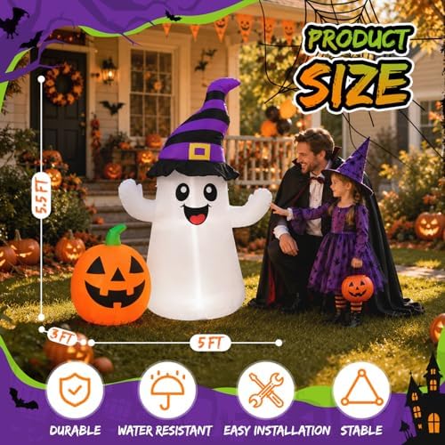 5.5FT Halloween Inflatable Ghost with Pumpkin Outdoor Decorations