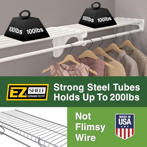 EZ Shelf - Hanging Shelf - Closet Rod - Expands 17.5-27” - White, Closet Shel...