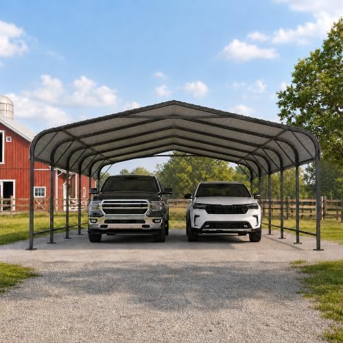20x20 FT Metal Carport, Outdoor Heavy Duty 2 Car Carport with Reinforced Galv...