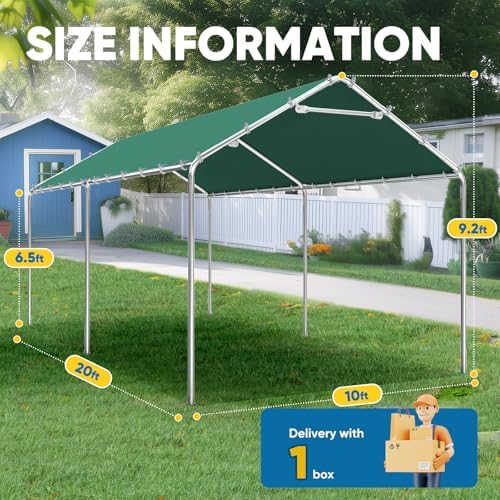 Quictent 10x20 ft Heavy Duty Carport Canopy Galvanized Car Tent Outdoor Garag...