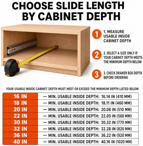 30 Inch Heavy Duty Drawer Slides, 250 lb Full Extension, Side Mount
