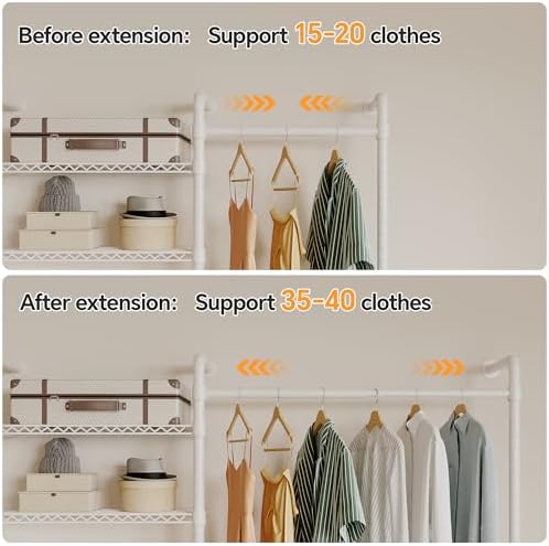 Higeego W3 Wall Mounted Clothes Rack, Industrial Pipe Clothing Rack, White