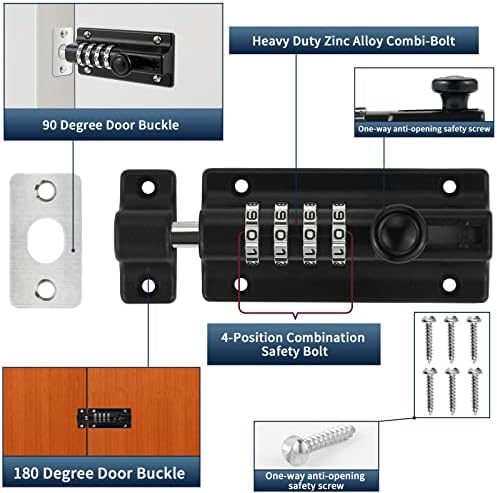 2PC 4-Digit Combination Slide Lock Solid Combination Bolt Latch Combi-Bolt