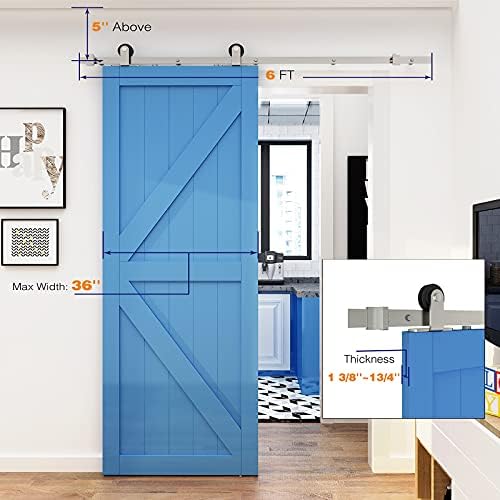 JUBEST 6.6FT Brushed Nickel Sliding Barn Door Hardware Track Kit