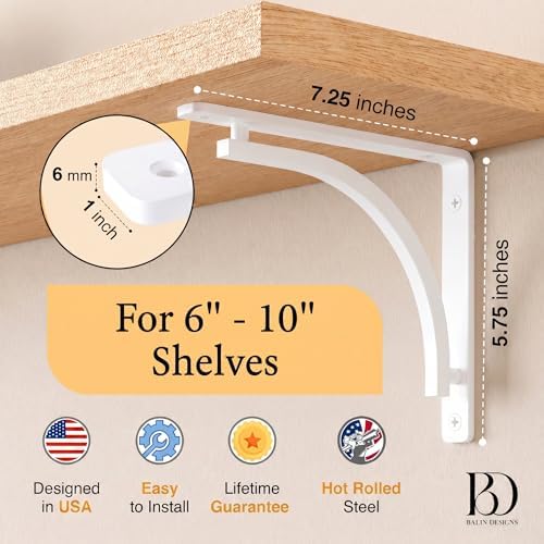 Classic White Heavy Duty Shelf Brackets 8 inch by Balin Designs – L Bracket, ...
