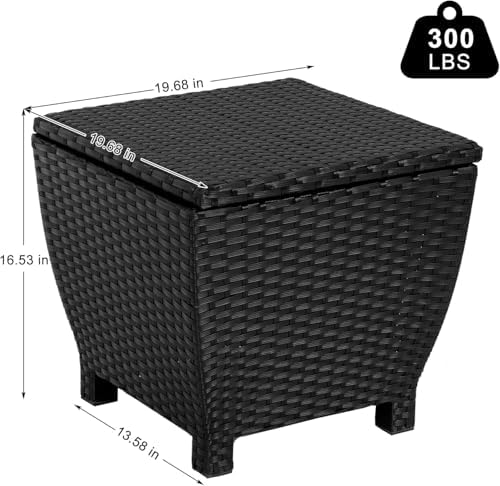 Sundale Black Wicker Storage Box, 13 Gallon Outdoor Deck Bin with Lid