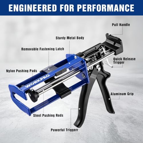 WORKPRO 200ML Dual Cartridge Epoxy Gun, Heavy Duty Caulking Gun