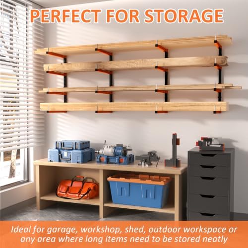 4 Pack Lumber Storage Rack, Wall Mount Removable & Adjustable Lumber Rack...