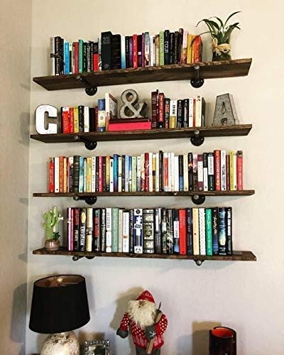 Industrial Black Iron Pipe Shelf Brackets –12 Inch Set of 6, Heavy Duty Rusti...