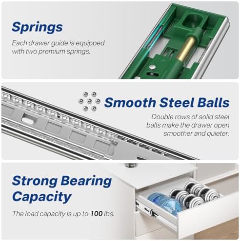 6 Pairs 22 Inch Soft Close Drawer Slides Ball Bearing Cabinet Rails