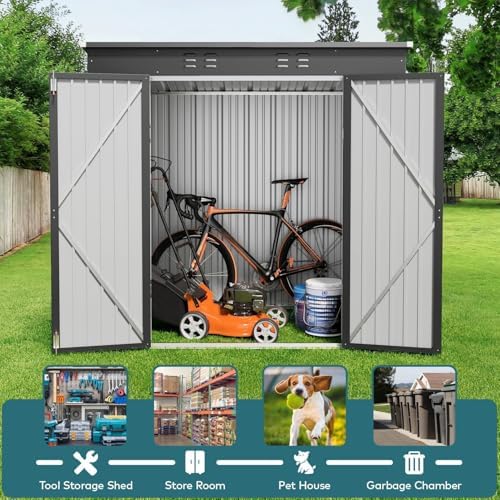 Gizoon 6x4 FT Outdoor Shed, Metal Garden Shed Lockable Doors, Dark Gray