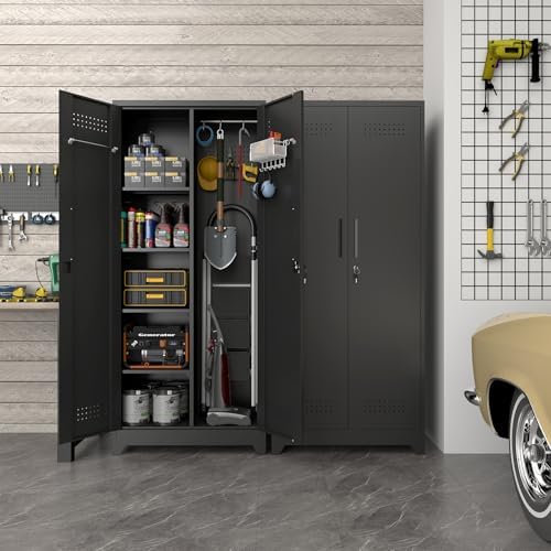 Metal Locking Cabinet, 72.8" Tall Storage Cabinet for Broom, Garage Stor...