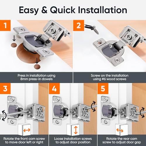 Decobasics 10 Pack Soft Close Cabinet Hinges – 1" Overlay for Kitchen Ca...