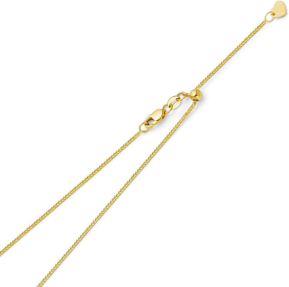 14k REAL Yellow OR White Gold Solid 0.8mm Square Wheat Length Adjustable Chai...