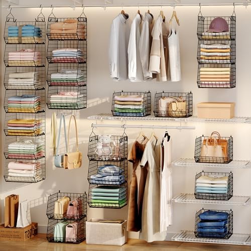 X-cosrack 7 Tier Foldable Hanging Closet Organizer and Storage,Wire Closet Sh...