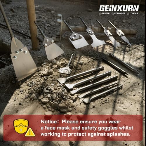 GEINXURN SDS MAX Chisels, 7PCS 12-Inch Long Masonry Chisel Bit Set, 40Cr Stee...