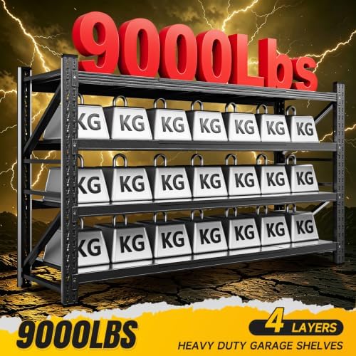 MIIIKO 75" W Metal Garage Storage Shelving Unit,9000LBS Heavy Duty Stora...