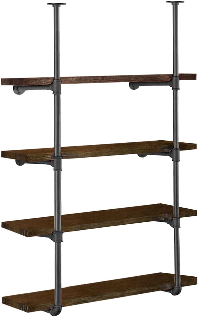 HITOMEN Industrial Iron Pipe Shelves, 2 Set 4-Tier 57.5" Tall 12" D...