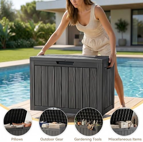 50 Gallon Outdoor & Indoor Deck Storage Box, Waterproof Lockable Patio St...