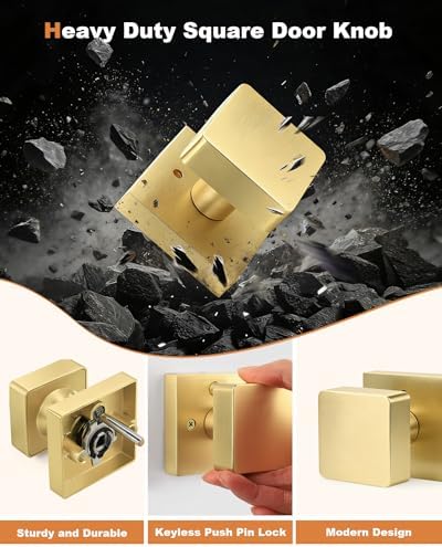 Probrico 6 Pack Gold Square Door Knobs, Modern Heavy Duty Design Door Handle ...