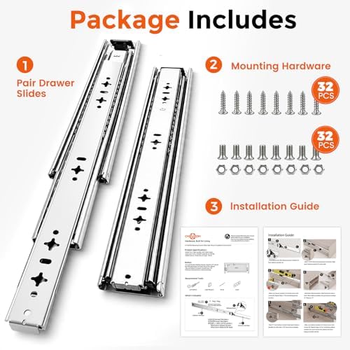 30 Inch Heavy Duty Drawer Slides, 250 lb Full Extension, Side Mount