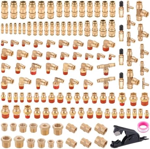 CheeMuii 136 Pcs Brass DOT Air Line Fittings Kit Push Lock DOT Air Fittings