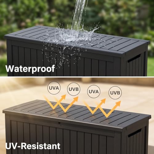 280 Gallon Outdoor Storage Box Waterproof, Lockable Resin Deck Box Large Stor...