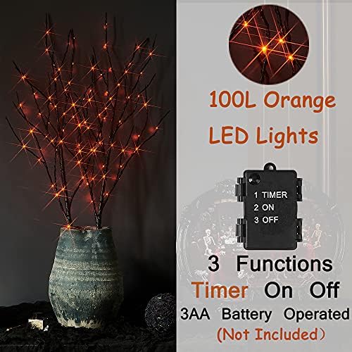 Hairui Lighted Halloween Tree Branches with Timer 32IN 100L Orange Fairy Ligh...