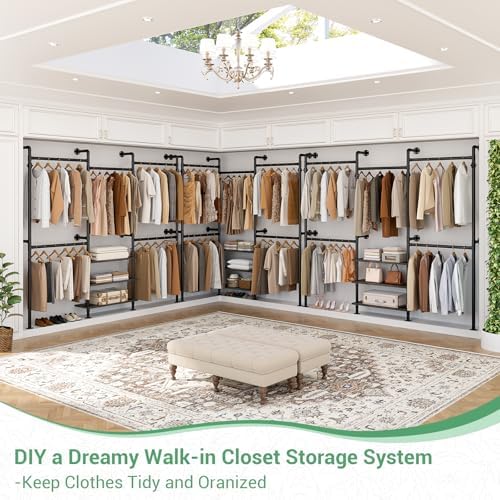 Aheaplus Expandable Industrial Pipe Clothing Rack, 7.3-10.9Ft Closet System