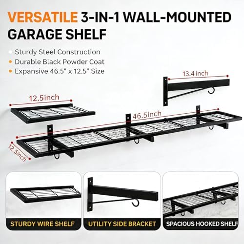 2-Pack Garage Wall Shelving, 46" × 12" Wall Mounted Floating Shelf,...