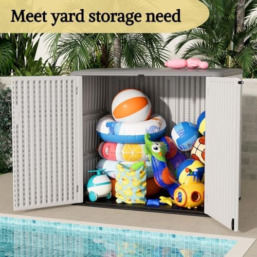 ZZM Large Outdoor Storage Shed, 48 Cu Ft Resin Versatile Storage Cabinet for ...