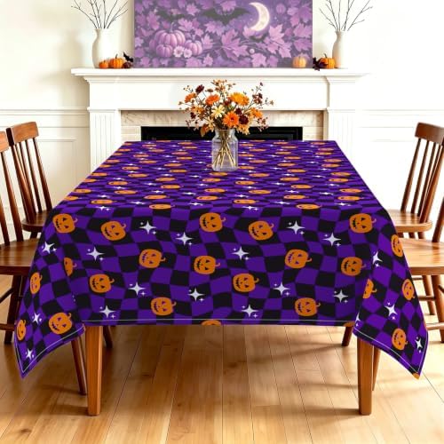 Halloween Pumpkin Checkerboard Rectangle Kitchen Tablecloth 60x120 Inch