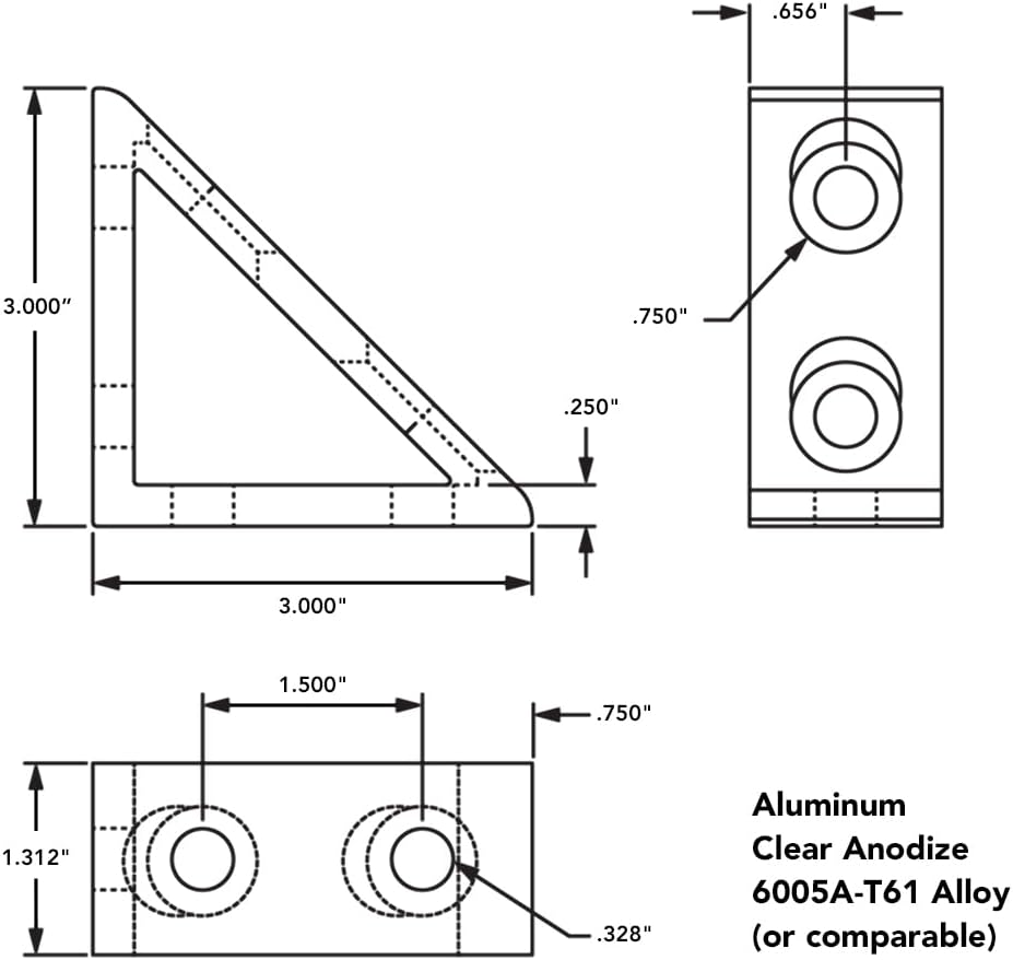 8020, 4336, 15 Series, 4 Hole Aluminum Inside Corner Gusset L Bracket for 80/...