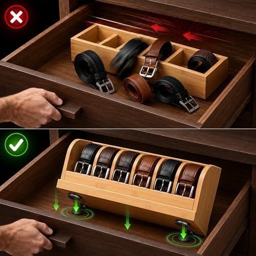 MinBoo Bamboo Belt Organizer Box,6 Grids Belt Rack, Belt Organizer for Closet...