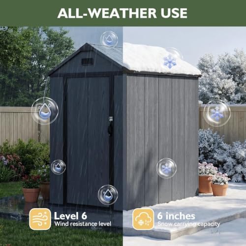 Aoxun 4×6 FT All-Weather Resin Storage Shed, Dark Gray