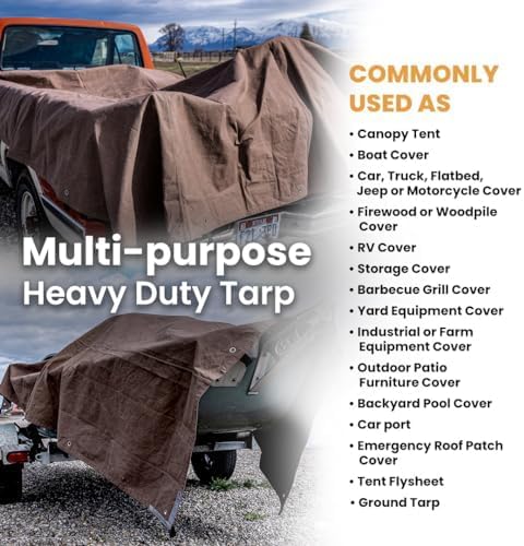 WHITEDUCK Canvas Tarp 18 oz. Heavy Duty Fire Water Repellent UV Resistant, Ru...