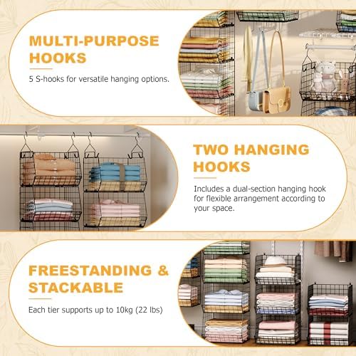 X-cosrack 7 Tier Foldable Hanging Closet Organizer and Storage,Wire Closet Sh...