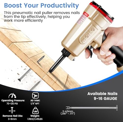 meite NP45 Pneumatic Nail Remover, 9-16 Gauge Denailer for Pallet Recycling