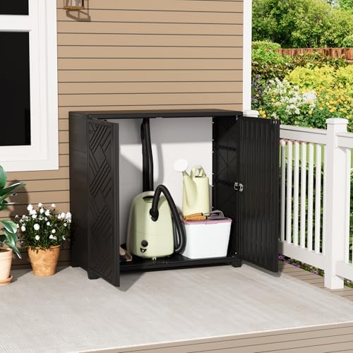 Mrosaa Storage Box Outdoor Caninet,Resin Indoor Storage Box Waterproof Outdoo...