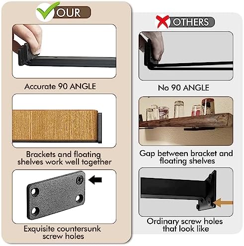 6 Pack Heavy Duty Metal Shelf Brackets 10 inch Long,Black