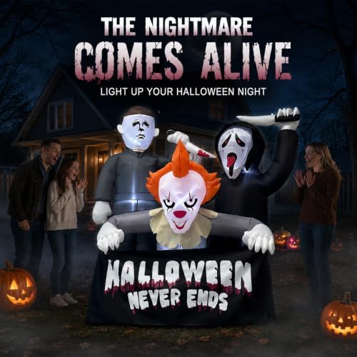 6FT Halloween Inflatable Killer Trio, LED Blow Up Outdoor Decorations