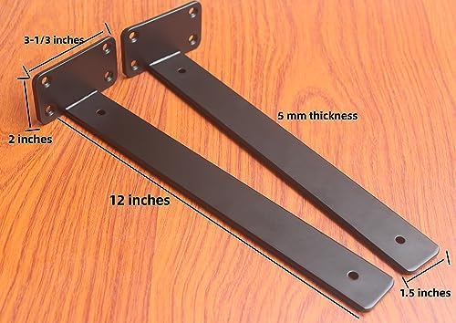 12 Pack - 12 inch Black Hidden L Shelf Bracket (1/5 Inch Thicked) Iron Floati...