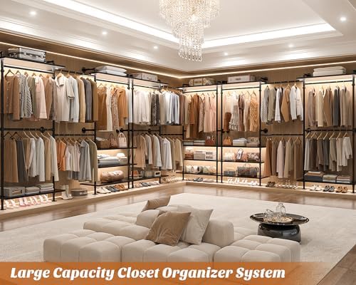 Aheaplus Industrial Pipe Clothing Rack, Expandable Garment Rack, Closet Syste...
