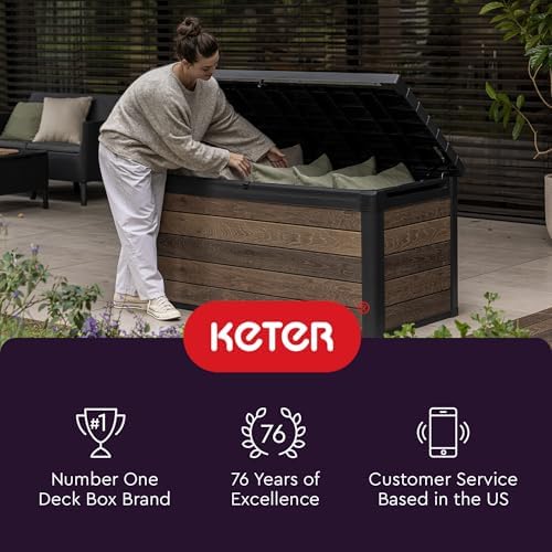 Keter City 30 Gallon Resin Outdoor Storage Box and Patio Furniture Side Table...