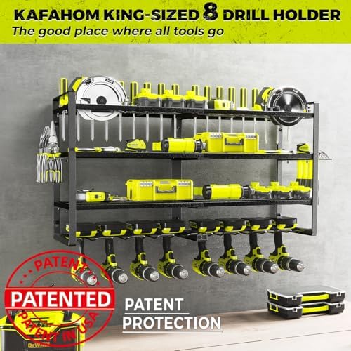 KAFAHOM Power Tool Organizer-8 Drill Holder Wall Mount,4 Layer Heavy Duty Met...