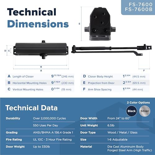 Commercial Door Closer – Heavy Duty Grade 1 Automatic Door Closer for Commerc...