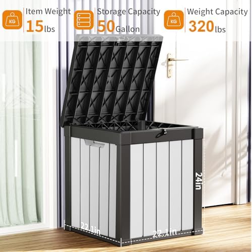 PatioZen 50 Gallon Resin Deck Box, Lockable Patio Outdoor Storage Box for Fur...