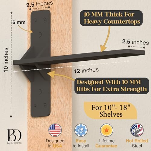 12 inch Floating Countertop Support Brackets by Balin Designs, Free hanging F...